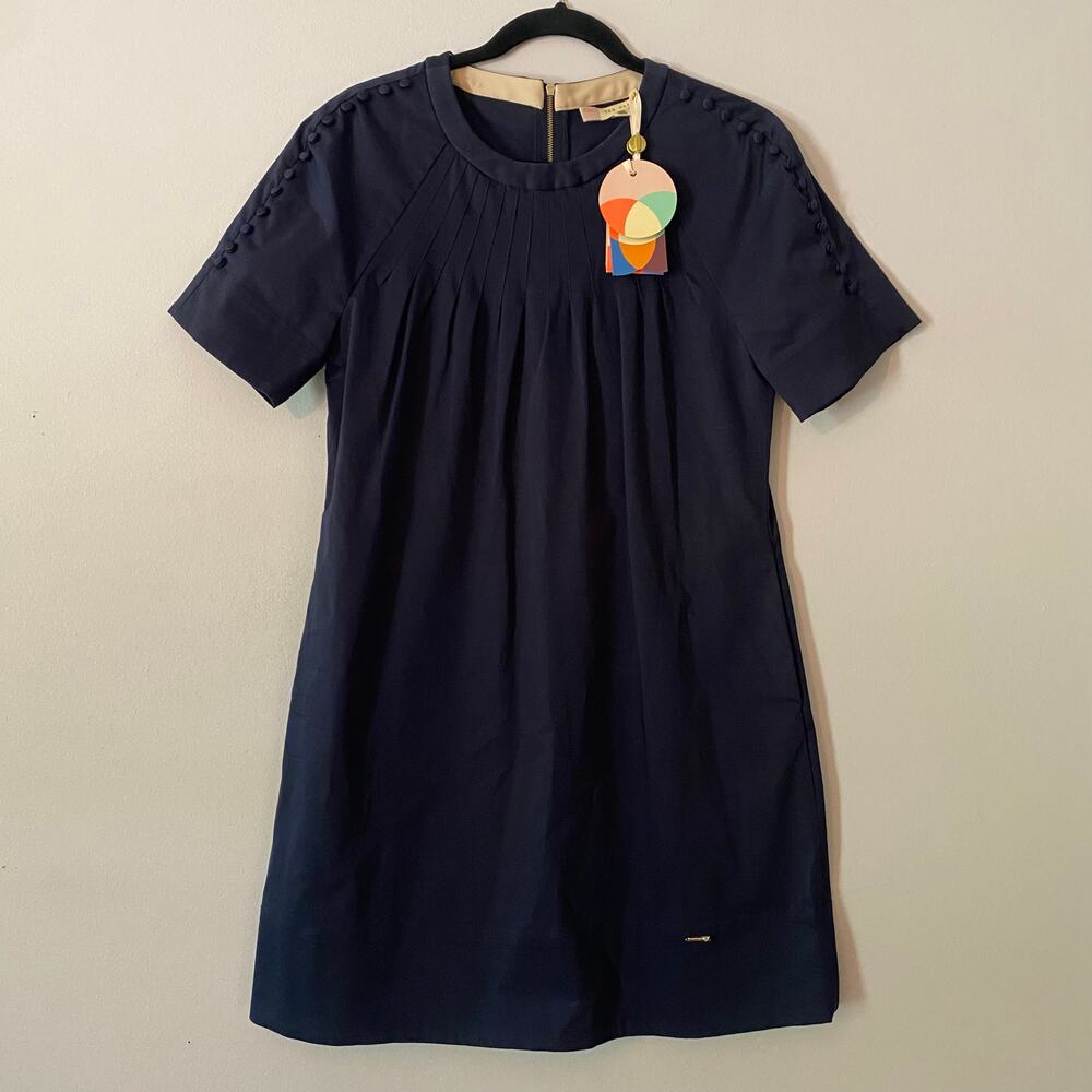 NWT Ted Baker London Navy Blue A-line Shift Dress Preppy Cotton Women's size 2